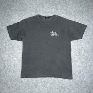 stussy T Shirt Men's Size Medium Grey Spell Out Logo Box Fit Y2K 2000s